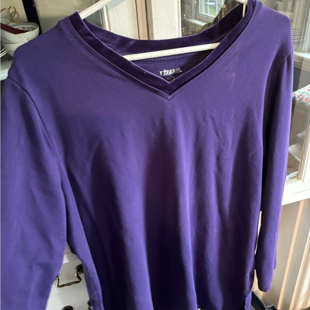 Liz & Me Purple v-neck Top with velvet trim